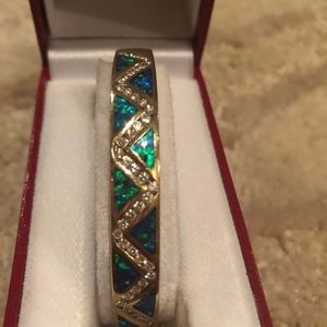Diamond and Fire Opal Bangle Bracelet